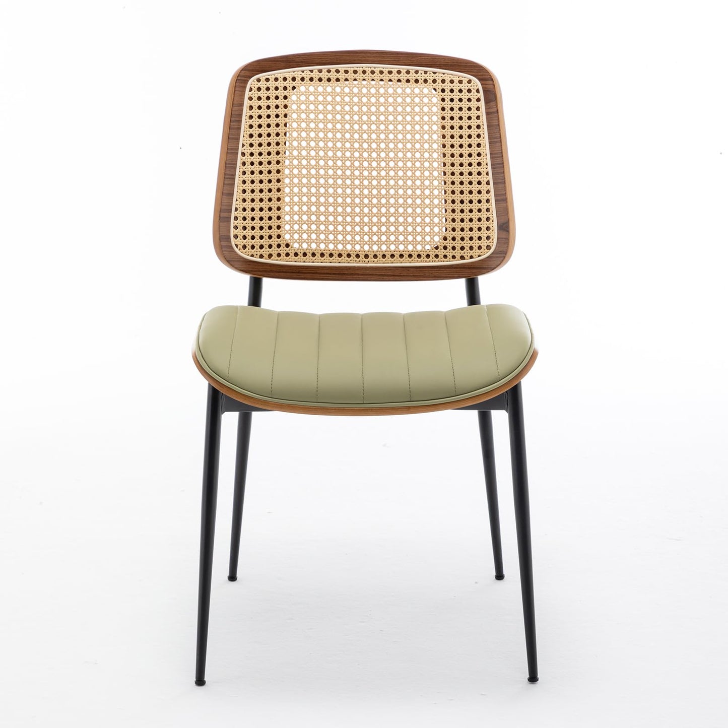 LUNLING Dining Chairs Set of 2 Mid Century Modern Retro Faux Leather Kitchen Chairs with Walnut Bentwood Upholstered Seat Metal Legs Adjustable Foot for Kitchen Dining Room Chairs(LightGreen)