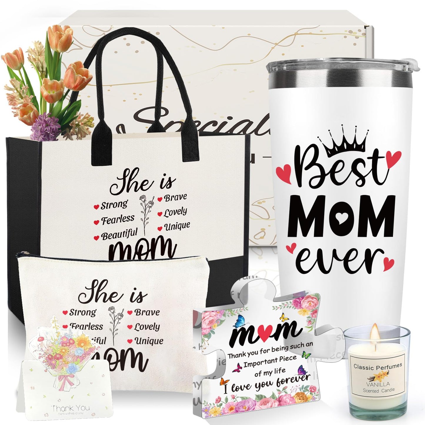 Nigifter Gifts for Mom, 6 PCS Mom Birthday Gifts from Son Daughter, Reusable Grocery Tote Bags Set for Birthday Christmas Mothers Day New Mum