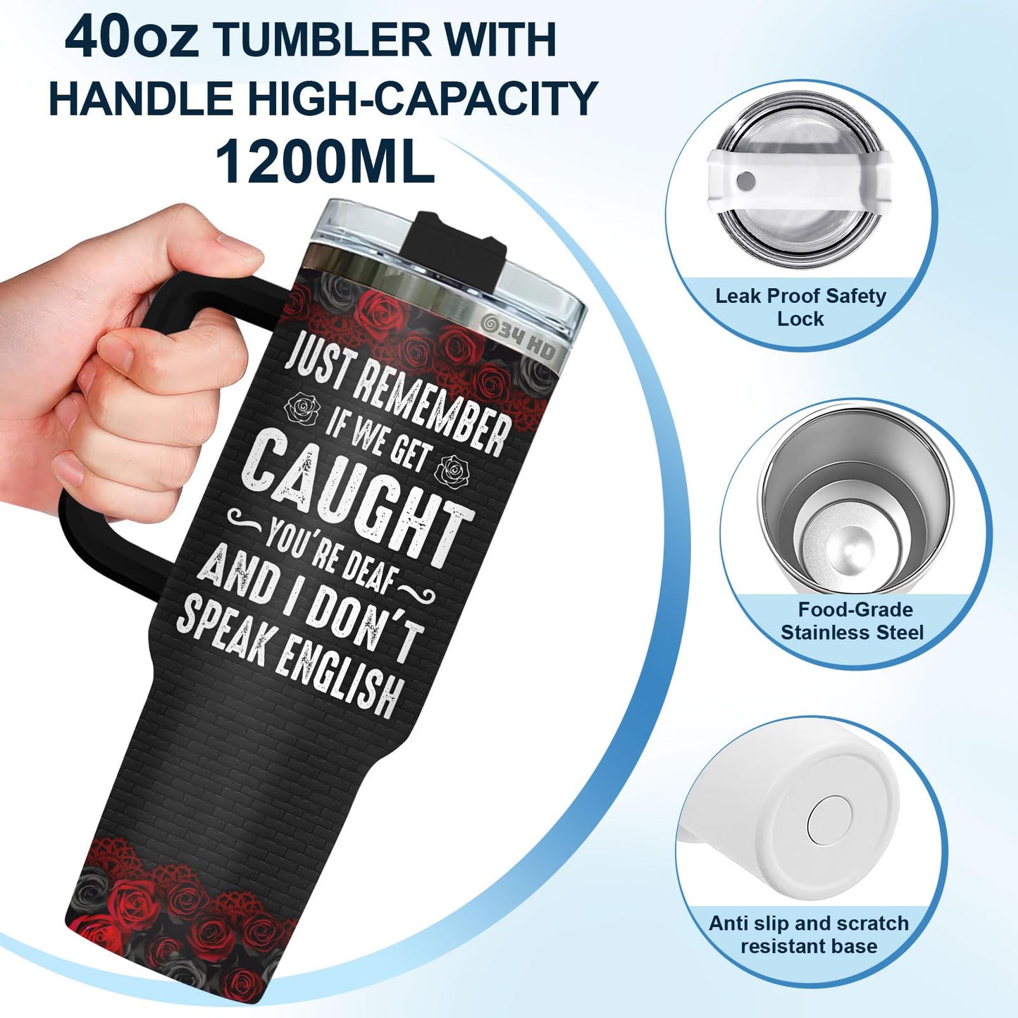 34HD Partners in Crime Tumbler with Handle and Straw, 40oz Stainless Steel Bestie Drinking Cup, BFF Coffee Mug, Best Friends Gifts for Birthday Christmas, Funny Friends Gift Ideas for Women