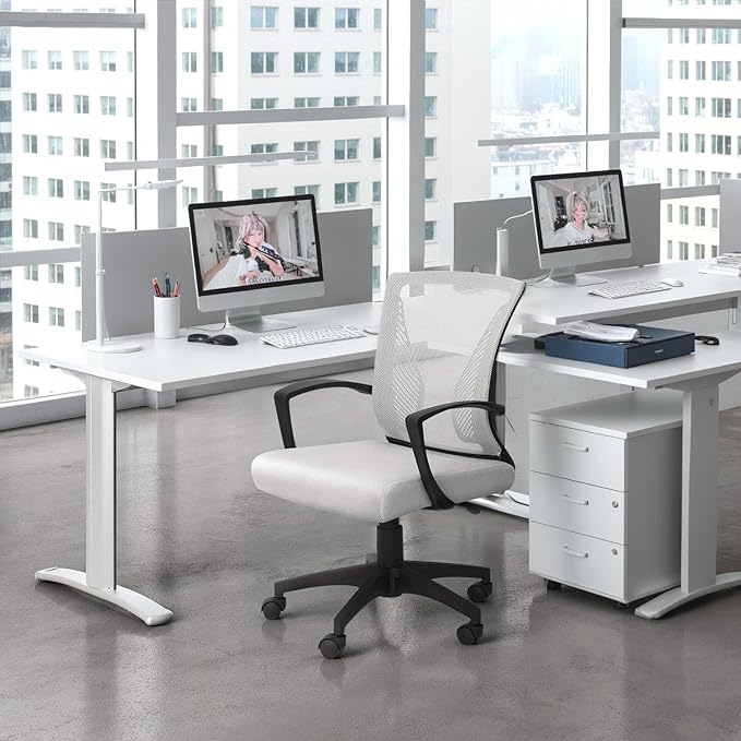 Furmax Office Chair Ergonomic Computer Desk Mesh Chair Mid Back Swivel Lumbar Support with Armrest (2, White)