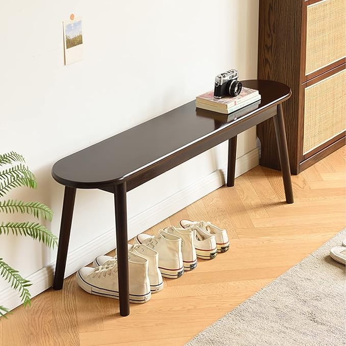 Cttasty Entryway Bench, Solid Wood Dining Bench, Midcentury End of Bed Bench w/Rounded Corner, Outdoor Bench w/Robust Construction, Bedroom Bench, 10.24" W x 17.72" H（Walnut 47.2inches）