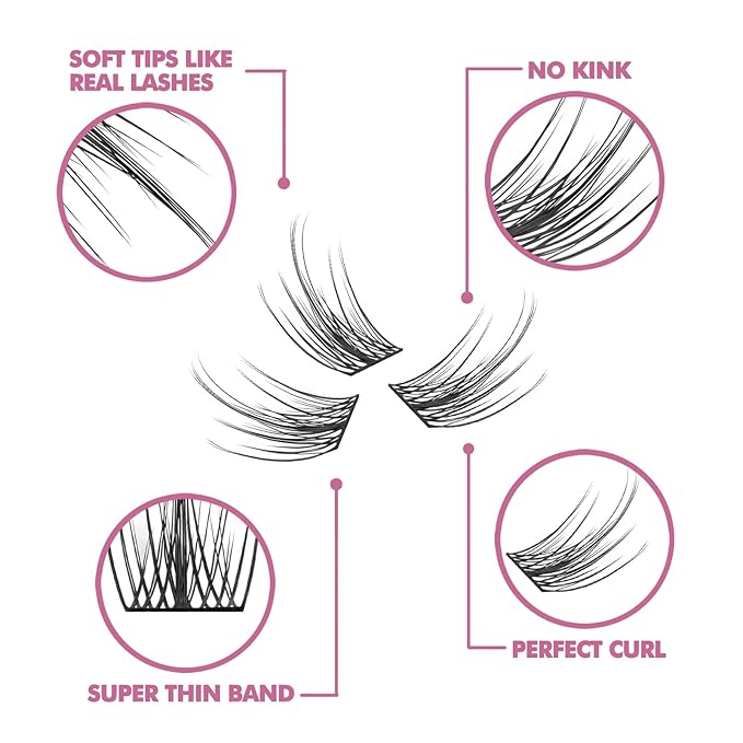 DIY Eyelash Extension, 3D Effect Individual Melt Flare Lash Cluster Natural Lashes Set, Home Eyelash Extension Lashes Pack (16MM-Spikes)