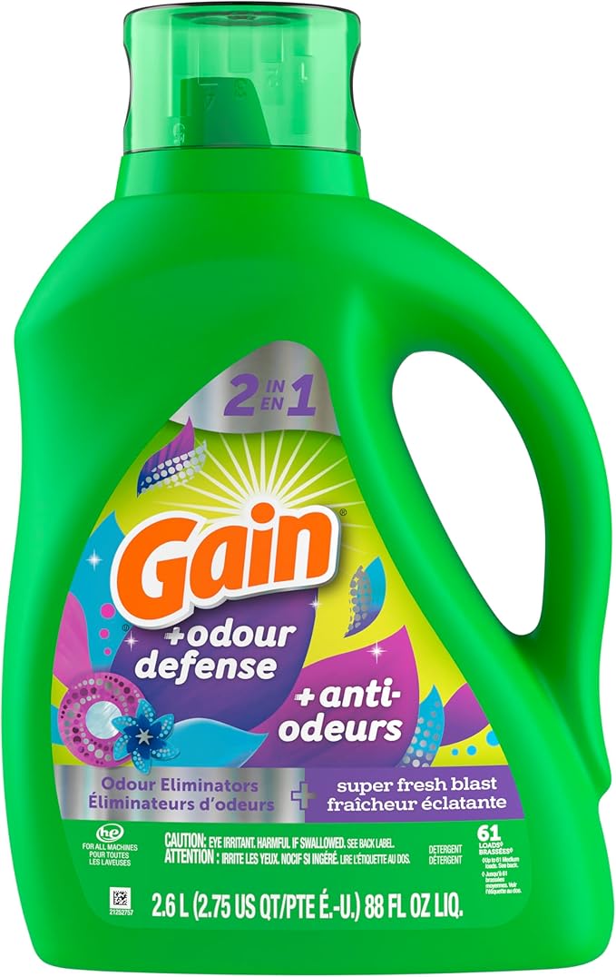 Gain + Odor Defense Liquid Laundry Detergent, Super Fresh Blast Scent, 107 Loads, HE Compatible