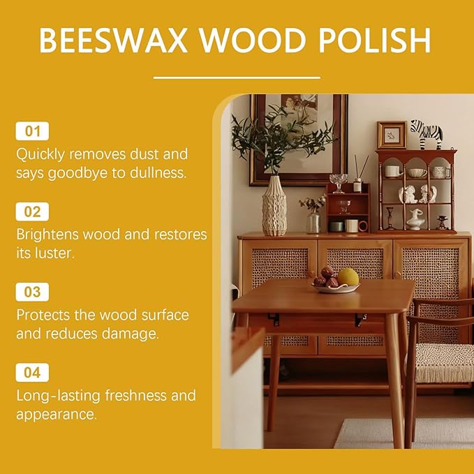 Beeswax Wood Polish, Natural Dust Removal Formula, 120ml, Wood Furniture Cleaner, Floor Polish And Cleaner, Restores And Protects Surfaces, For Bedrooms, Living Rooms, Dining Areas, or Apartments
