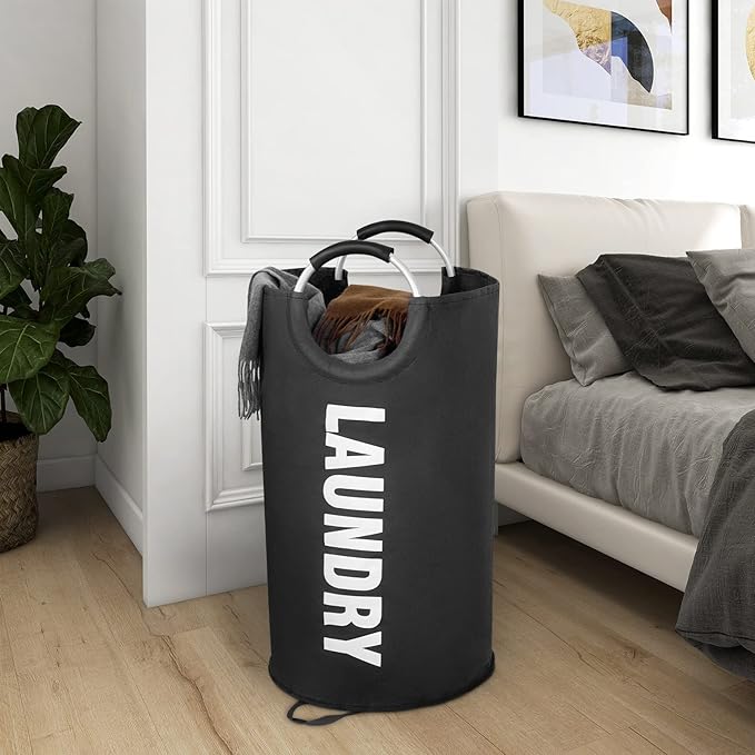 ZERO JET LAG 115L X-Large Laundry Basket Collapsible Fabric Hamper Tall Dorm Laundry Bag with Handles Portable Washing Bin Dirty Clothes Basket for College Bathroom Essentials Storage (Black)