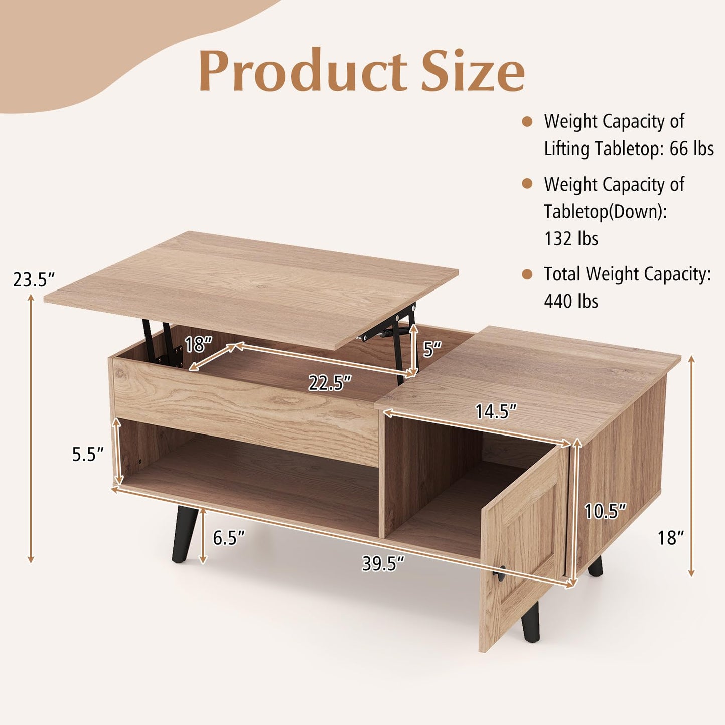 Tangkula Lift Top Coffee Table with Storage, Living Room Table with Hidden Compartment, Cabinet & Open Shelf, Flip Top Center Table, Pull up Coffee Table for Home, Office (Natural)