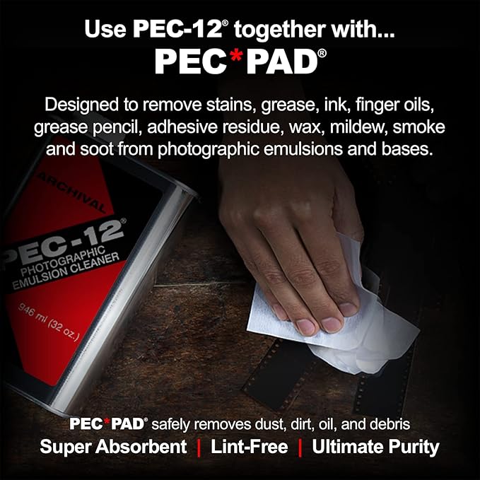 PEC-12 Photographic Emulsion Cleaner - Remove Non-Water Based Stains, Grease & Ink from Emulsions and Bases - For Cleaning 35mm Film, Photo Negative, B&W Slide (32oz)