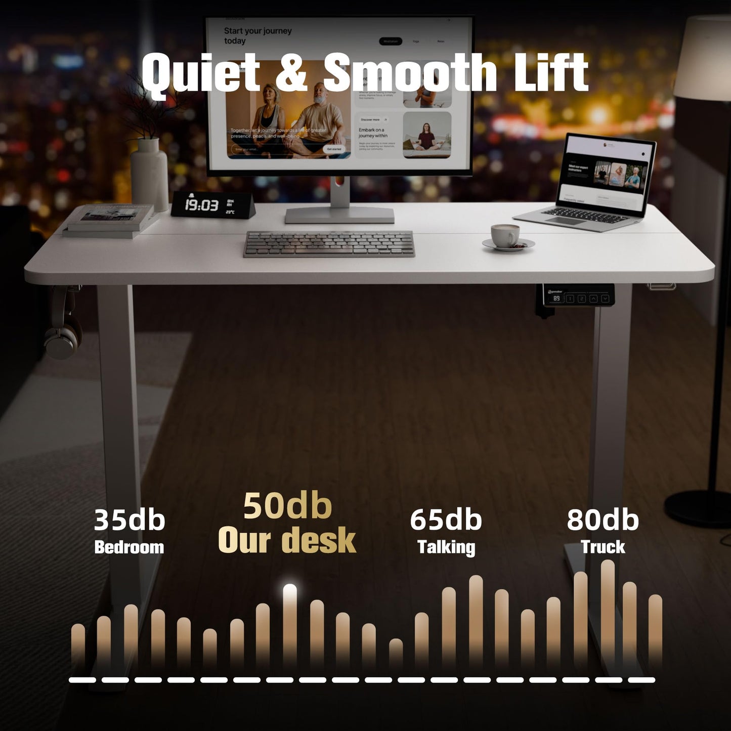 ERGOMAKER 43" Electric Standing Desk, Adjustable Height, Sit Stand Up Desk for Home Office & Computer Workstations, Memory Controller, White