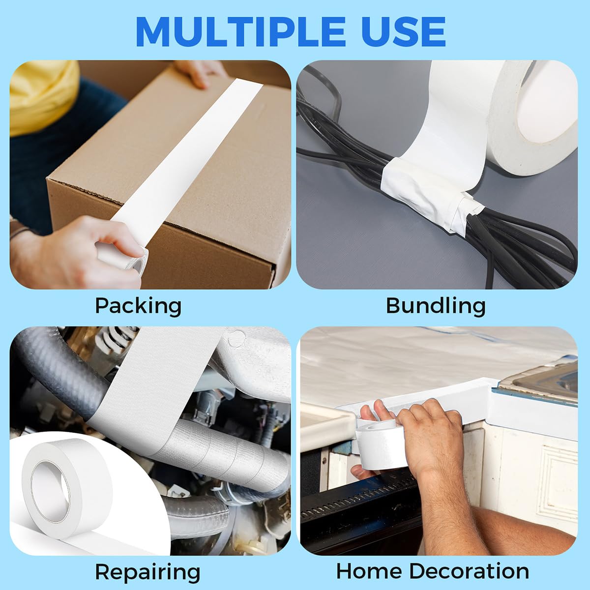Baijixin Duct Tape, 2 Inch x 35 Yards, 1 Roll, Waterproof and Heavy Duty, Tear by Hand, for Packing Repairing and Crafts (White)
