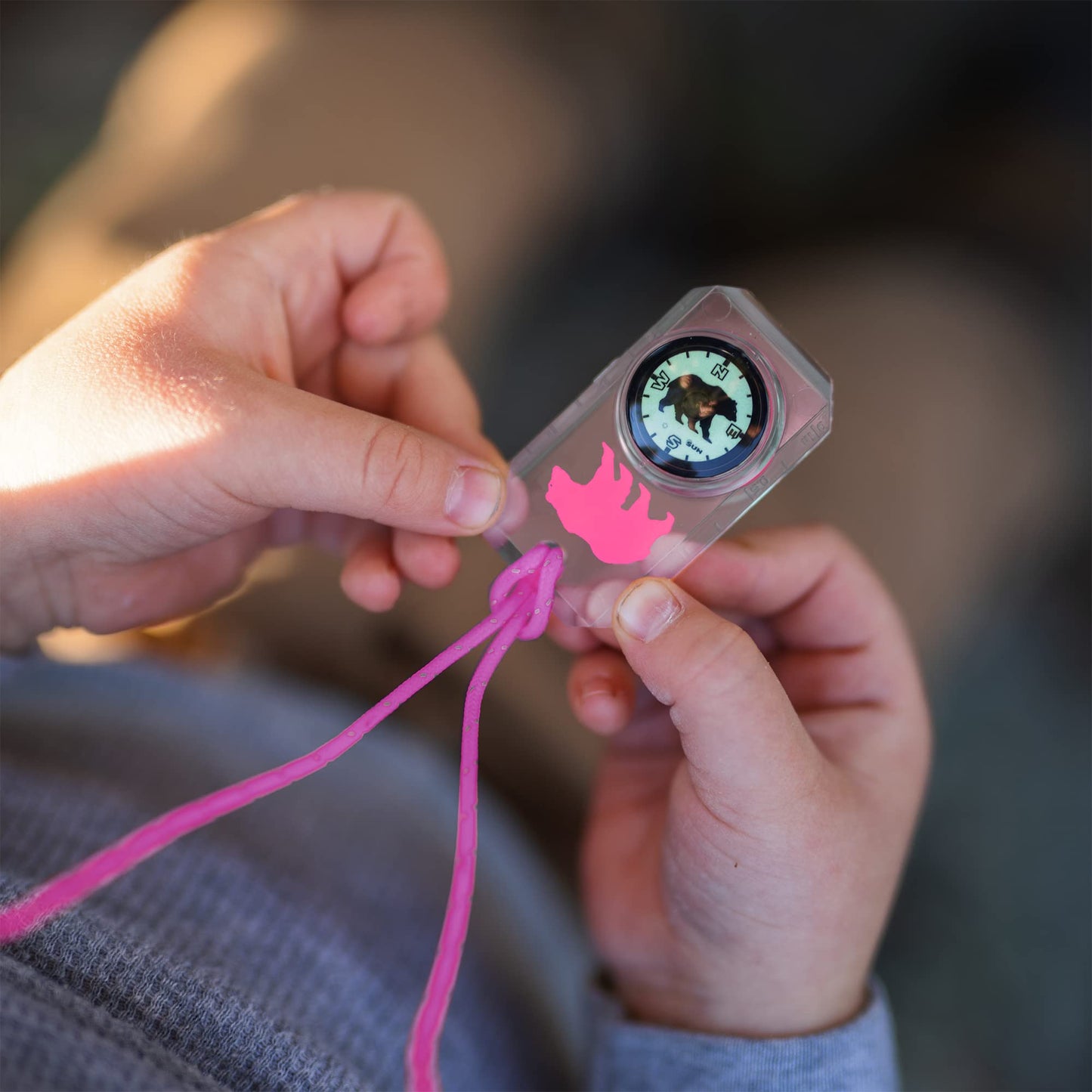 Sun Company Wildlife Compass For Kids - Childrens Compasses For Camping, Hiking, And Exploring | Break-Away Neon Lanyard (Blue