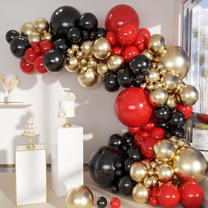 MEBAY Black Gold Red Balloons Garland Arch Kit, 141Pcs Latex Balloons Different Sizes 18 12 10 5 Inch for Party Decoration...