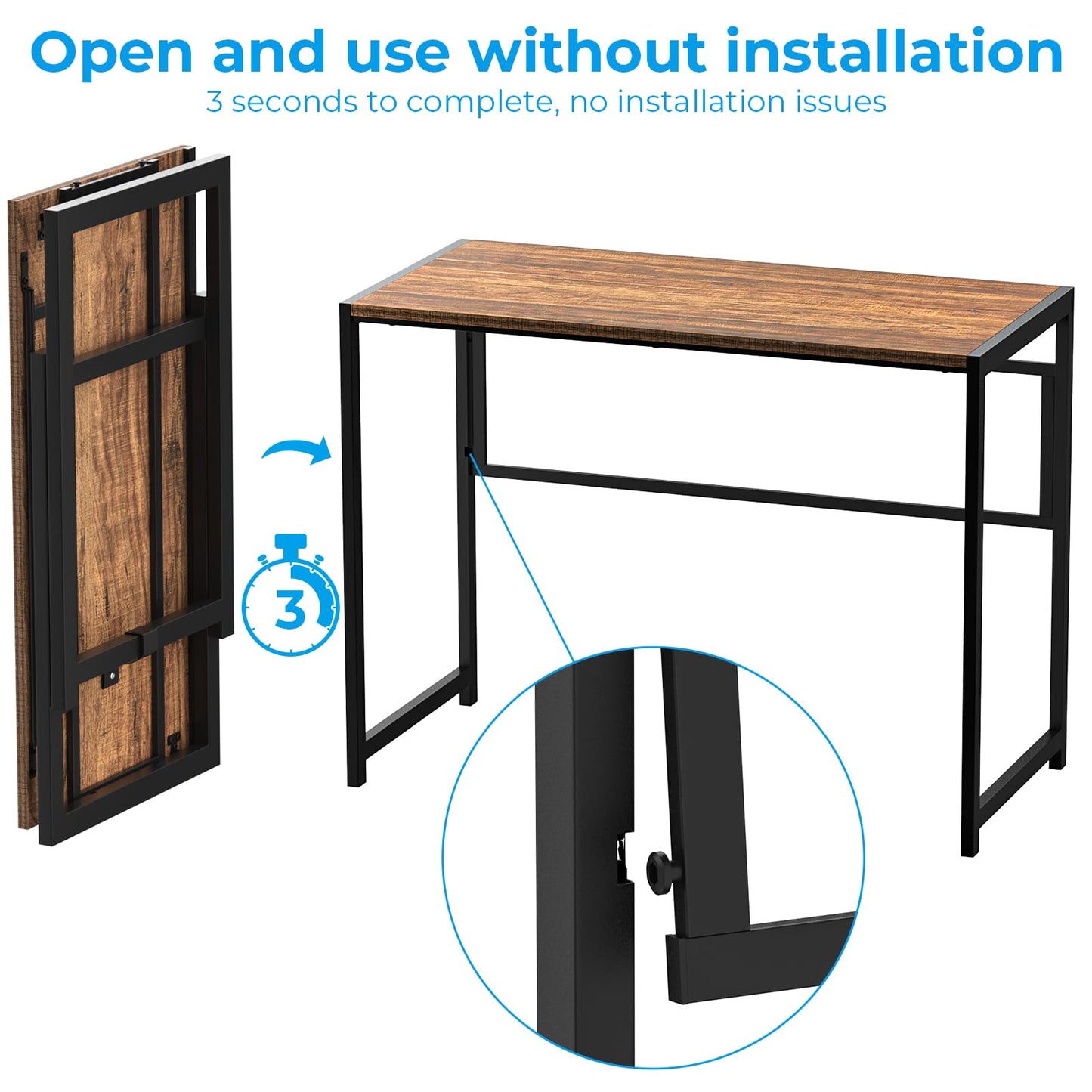 GreenForest Folding Desk No-Assembly,31.5 in Small Desk for Small Spaces Computer Desk for Home Office,Space Saving Foldable Table Study Writing Desk,Walnut