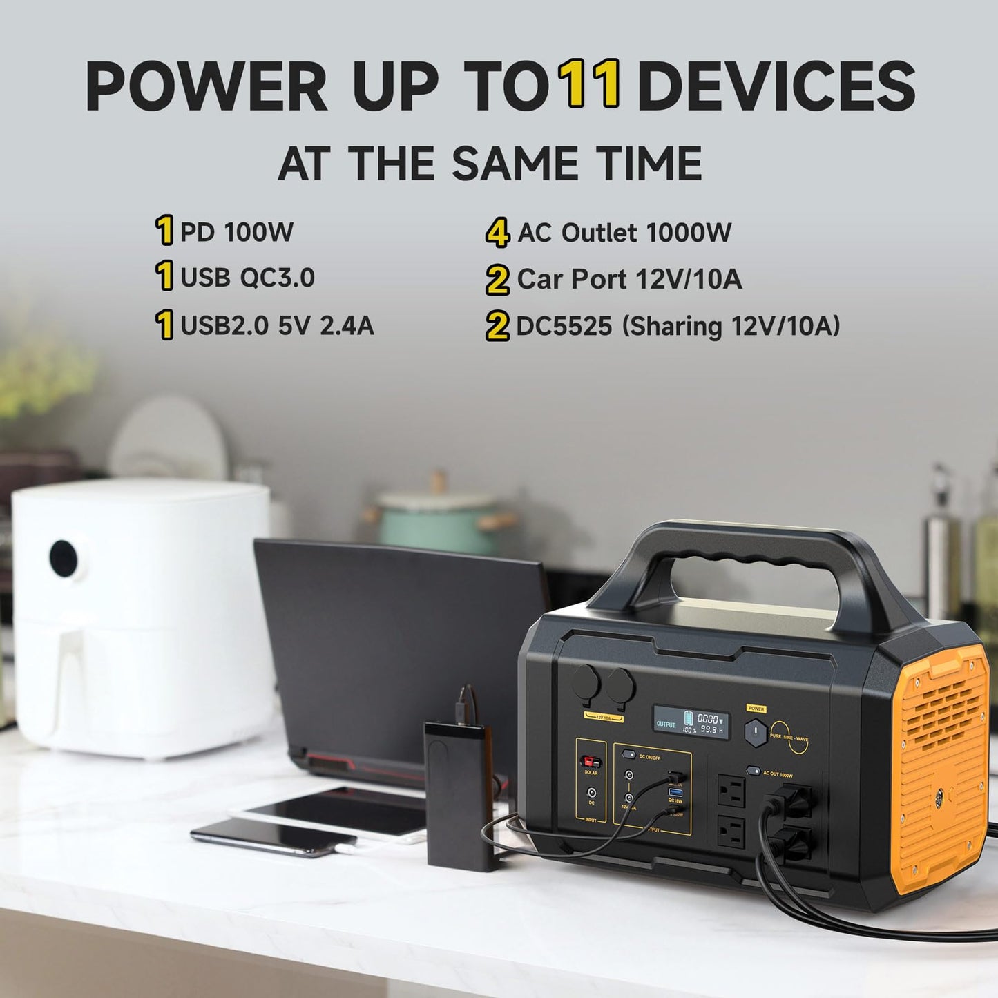 Solar Generator 1000W Portable Power Station With Solar Panel Included, 1024Wh Lifepo4 (Lfp) Battery With 120V Ac Outlet For Out