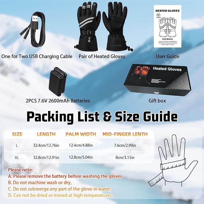 Hand Warmers Rechargeable, Electric Heated Gloves with Rechargeable Batteries 3 Levels 7.6V Fast Heating Handwarmer Pouch for Women Men Kids Winter Hiking Camping Hunting Skiing Outdoor Sports Working