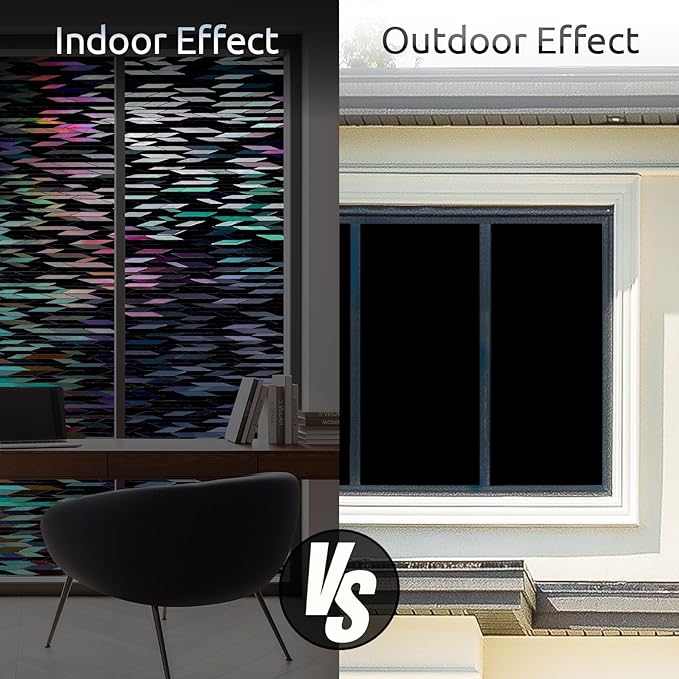 rabbitgoo Window Privacy Film, Total Blackout Window Film, Stained Glass Heat Control Glass Thermal Sticker, Room Darkening Door Cover, Anti-UV Privacy Cling with Installation Tools, 17.5" x 118.1"