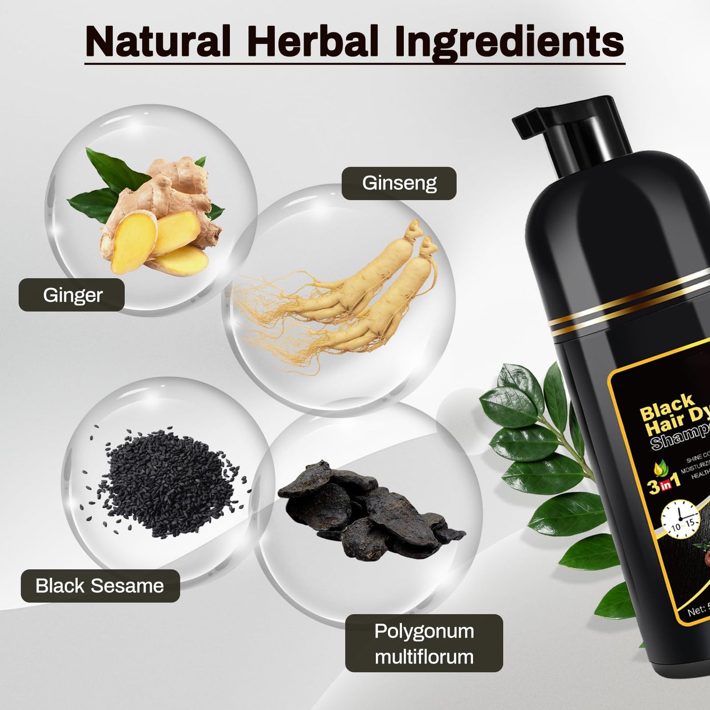 Black Hair Dye Shampoo 3 in 1 Champu Para Canas for Gray Hair Coverage, Natural Herbal Black Hair Color Shampoo for Women, shamp