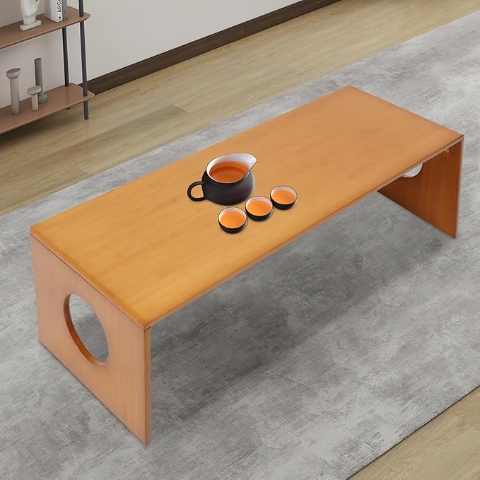 Eapmic 39.3in Folding Floor Coffee Table, Bamboo Low Japanese Floor Table, Portable Coffee Tables for Living Room Bedroom Meditation Tatami Home Office (39.3in)