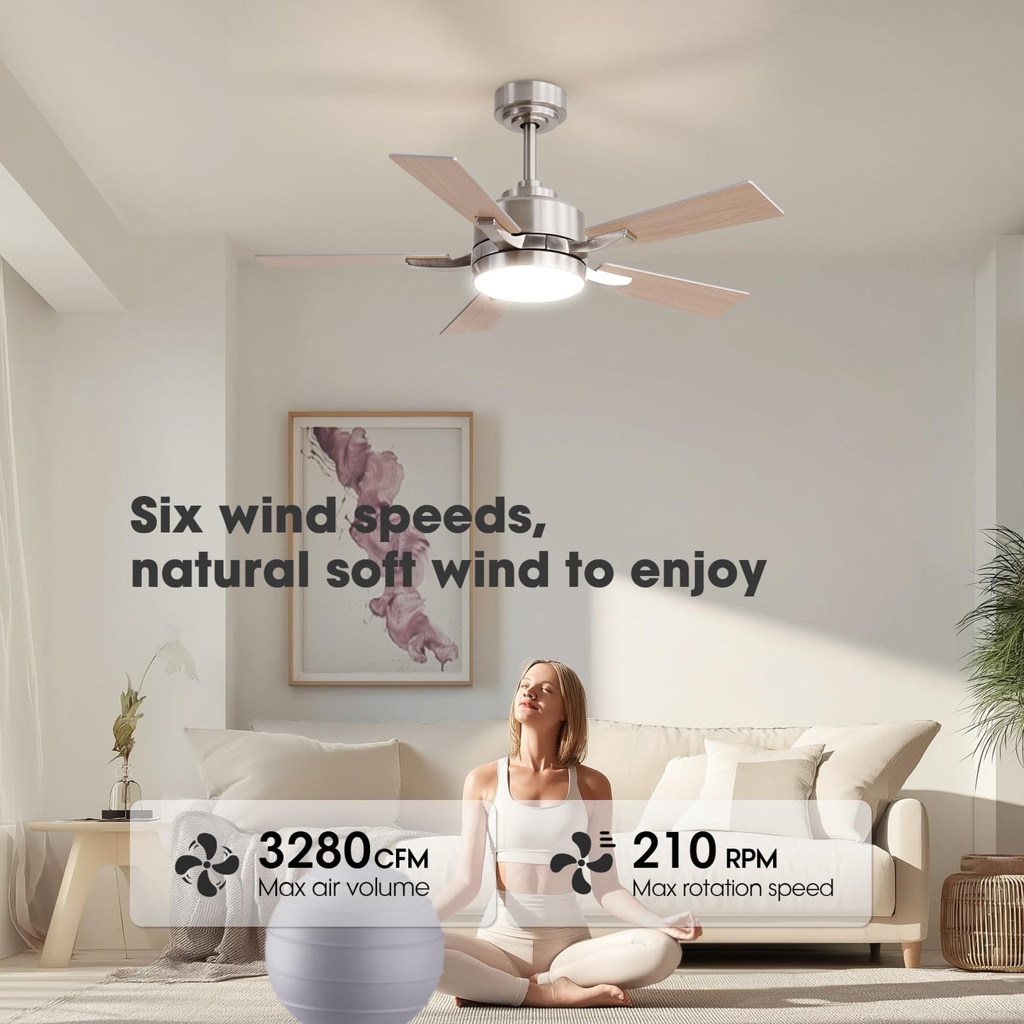 Ludomide Ceiling Fan With Light, 42 Modern Low Profile Ceiling Fan With Light, Dc Reversible Motor, Smart App & Remote Control,