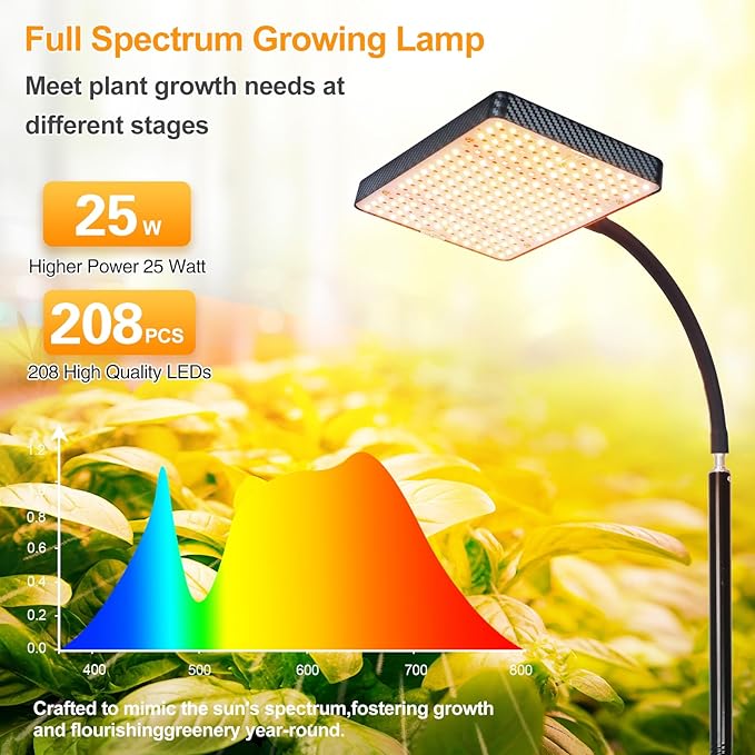 2026 Grow Light on Upgraded Stand for Indoor Tall Plants, Bonsai Tree, Bright Natural Sunlight Full Spectrum, 4/8/12/16/20H Timer, 25 Watt Power, NO Need Adapter, 24"-64" Height Adjustable