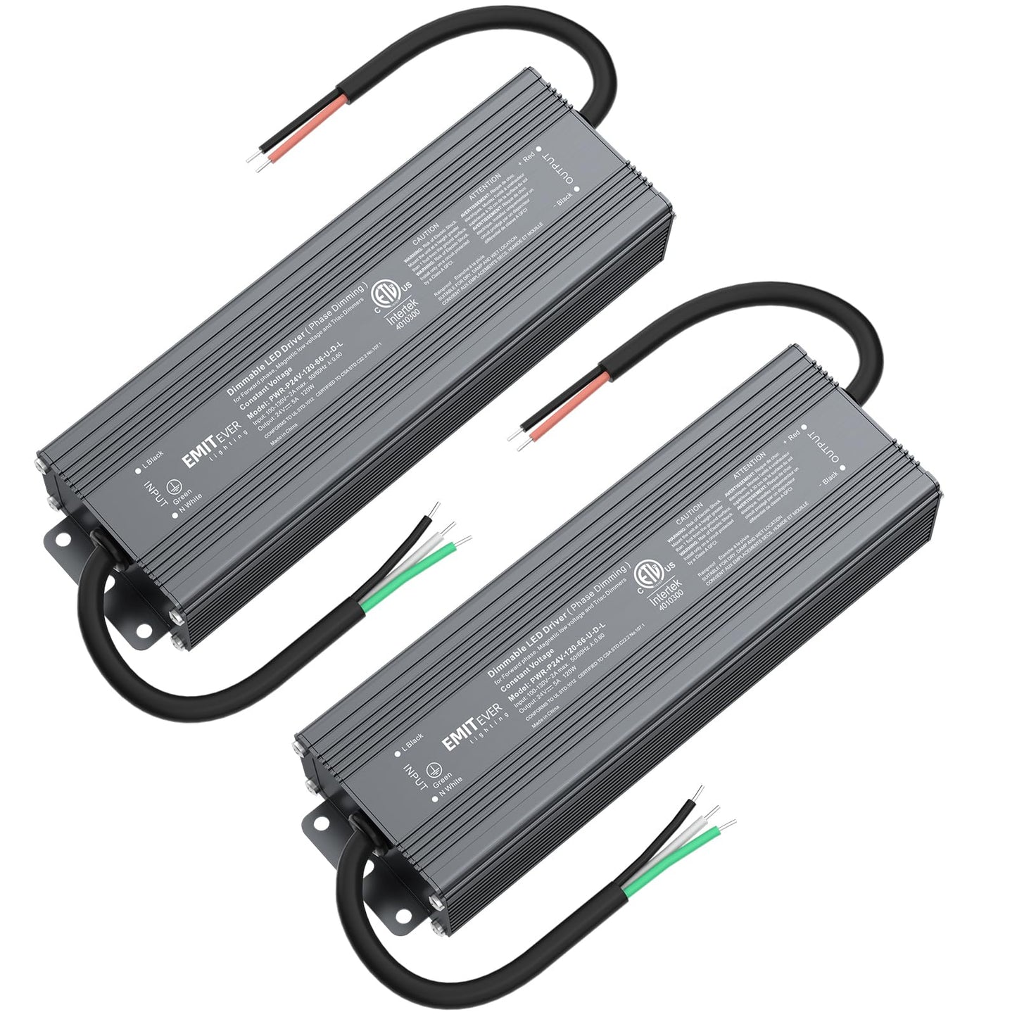 EMITEVER Triac Dimmable LED Driver,2 Packs 120W Power Supply,AC 120V to DC 24V Transformer,Compatible with Lutron and Leviton Dimmers,for LED Lighting,Class 2,ETL Certified,Waterproof IP66