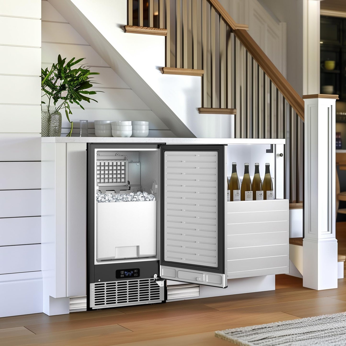 RAPSUAR Under Counter Ice Maker, 95Lbs/Day with 35lbs Storage Bin, 40Pcs Cubes in 10Mins, Reversible Door, Built in Ice Machine for Home Office Commercial