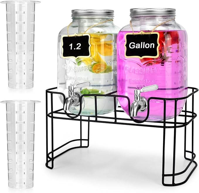DD&HAPP Glass Drink Dispensers For Parties.1.2 Gallon Beverage Dispensers With Stand And Stainless Steel Spigot.Party Drin...