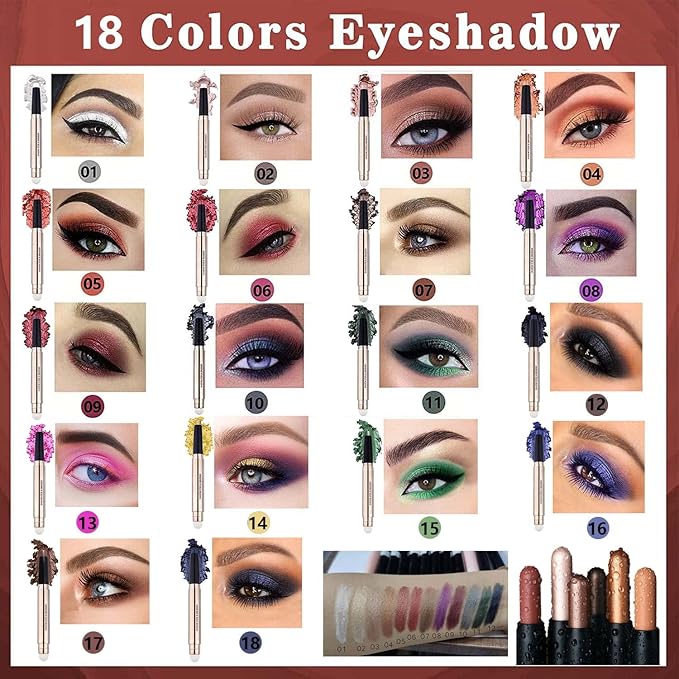 Gray Silver Smokey Eyeshadow Stick Cream Shimmer Smooth Glitter Eye Shadow Pencil Hypoallerge Waterproof Long Lasting Eyeshadow Pen Highlighter Stick Eye Liner Multi-Dimensional Eyes Look 10