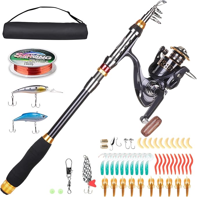 LineRike Fishing Rod and Reel Combo, Carbon Fiber Telescopic Fishing Pole with Spinning Reel, Fishing Line, Fishing Lures,...