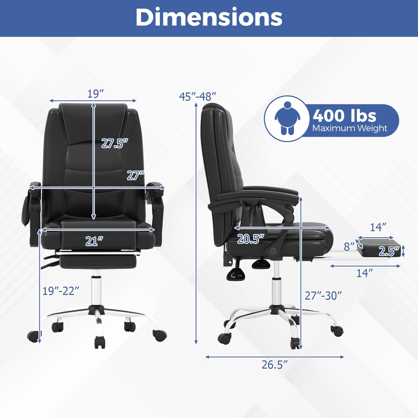 Giantex Massage Adjustable Executive Chair - 400 LBS Big and Tall Office Chair with Linkage Armrests, High Back Leather Swivel Computer Task Chair, Large Ergonomic Reclining Home Office Chair (Black)