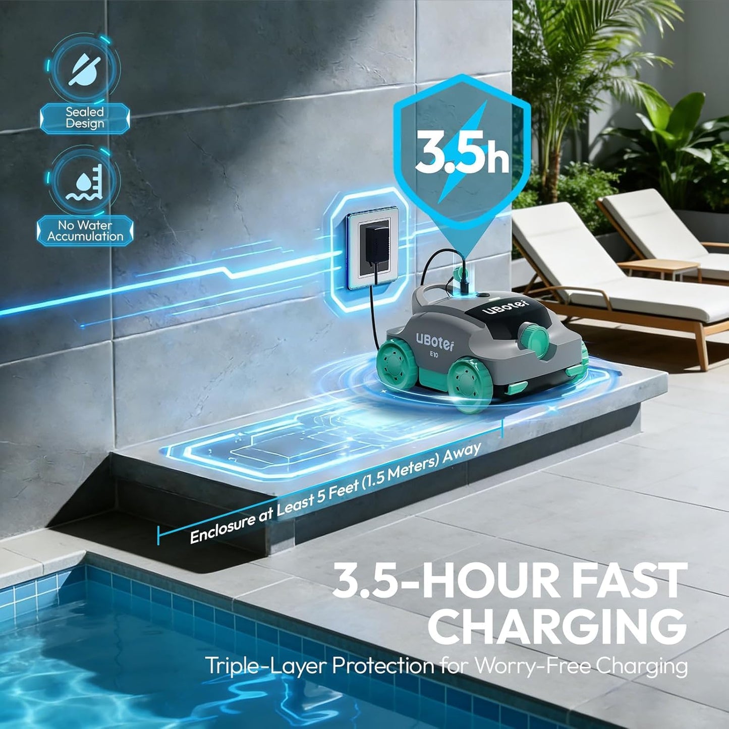 Pool Vacuum,UBoter E10 Cordless Robotic Pool Cleaner, Dual-Layer Filtration,Powerful Obstacle Crossing, Enhanced Edge & Corner Cleaning,120-Min for Above-Ground & Flat-Bottom Pools to 860 Sq.Ft