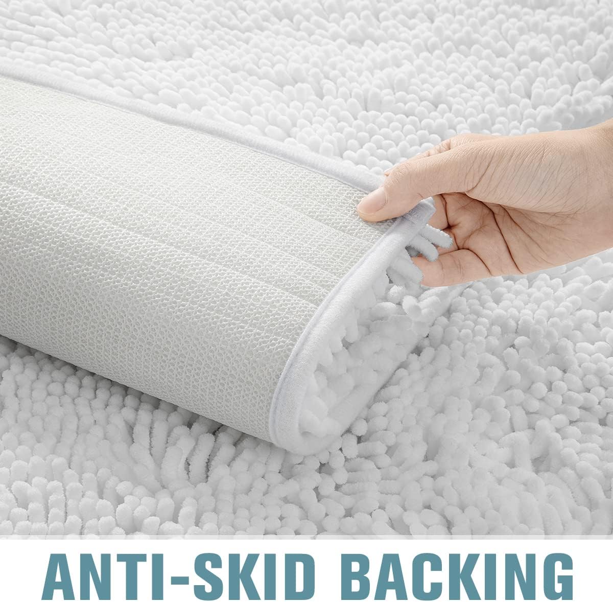 SONORO KATE Bathroom Rug,Non-Slip Bath Mat,Soft Cozy Shaggy Thick Bath Rugs for Bathroom,Plush Rugs for Bathtubs,Water Absorbent Rain Showers and Under The Sink (White, 17" x 47" Plus 17" x 24")