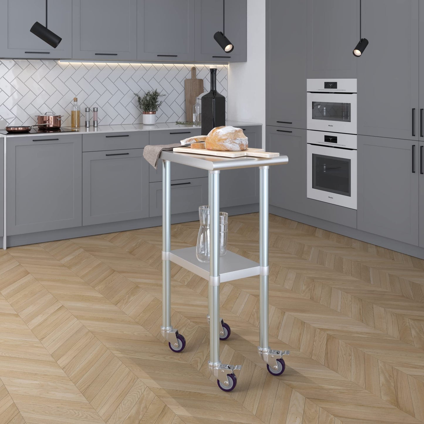 AmGood 24 in. x 15 in. Stainless Steel Work Table with Wheels | Metal Kitchen Food Prep Table | NSF