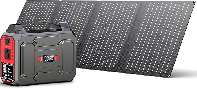 Solar Powered Generator 200W Peak/100W Rated, Portable Generator Power Station with Solar Panels 40W Included, 146Wh Solar...
