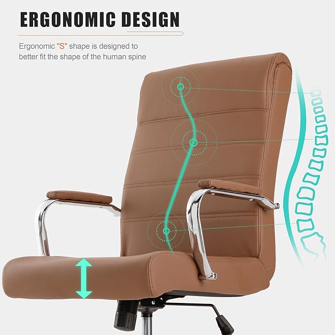 BOWTHY Modern Office Desk Chair, Conference Room Chairs, High Back Ergonomic Home ofiice Chair, Adjustable Height Swivel Executive Computer Chair with Padded Seat and Armrest (Brown)