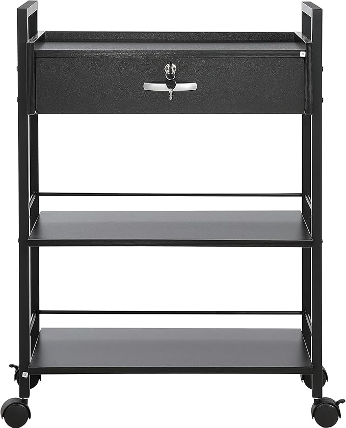 VEVOR Beauty Salon Trolley Cart, 3-Tier Hair Salon Stations Cabinet for Stylist with Lockable Drawer, MDF Rolling Storage Station with 4 Wheels (2 Lockable) for Beauty SPA Barbershop Tattoo