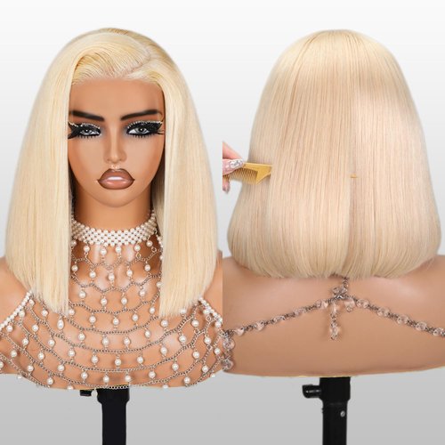 Bob Wig Human Hair Blonde 613 Wigs Human Hair Wear and Go 6x5 Glueless Wigs Pre Cut 210% Density 613 Lace Front Wig Human Hair 613 Closure Bob Wig Real Pre Bleached Tiny Knots（10inch,613 Glueless Bob）