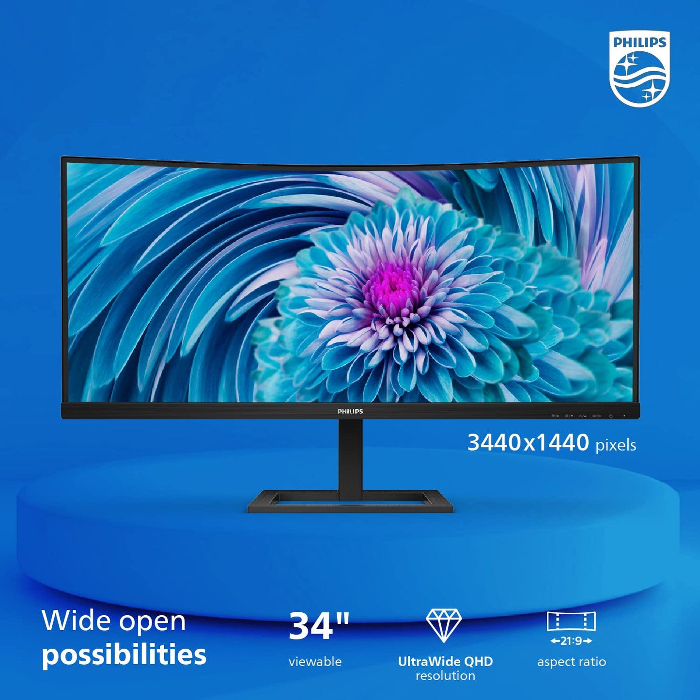 Philips 34 Inch UltraWide Curved Computer Monitor, WQHD 3440x1440, USB-C Charing, 100Hz, 1ms MPRT, VA Panel, Built-in Speakers, Height Adjustable, 4 Year Advance Replacement Warranty, 346E2CUAE
