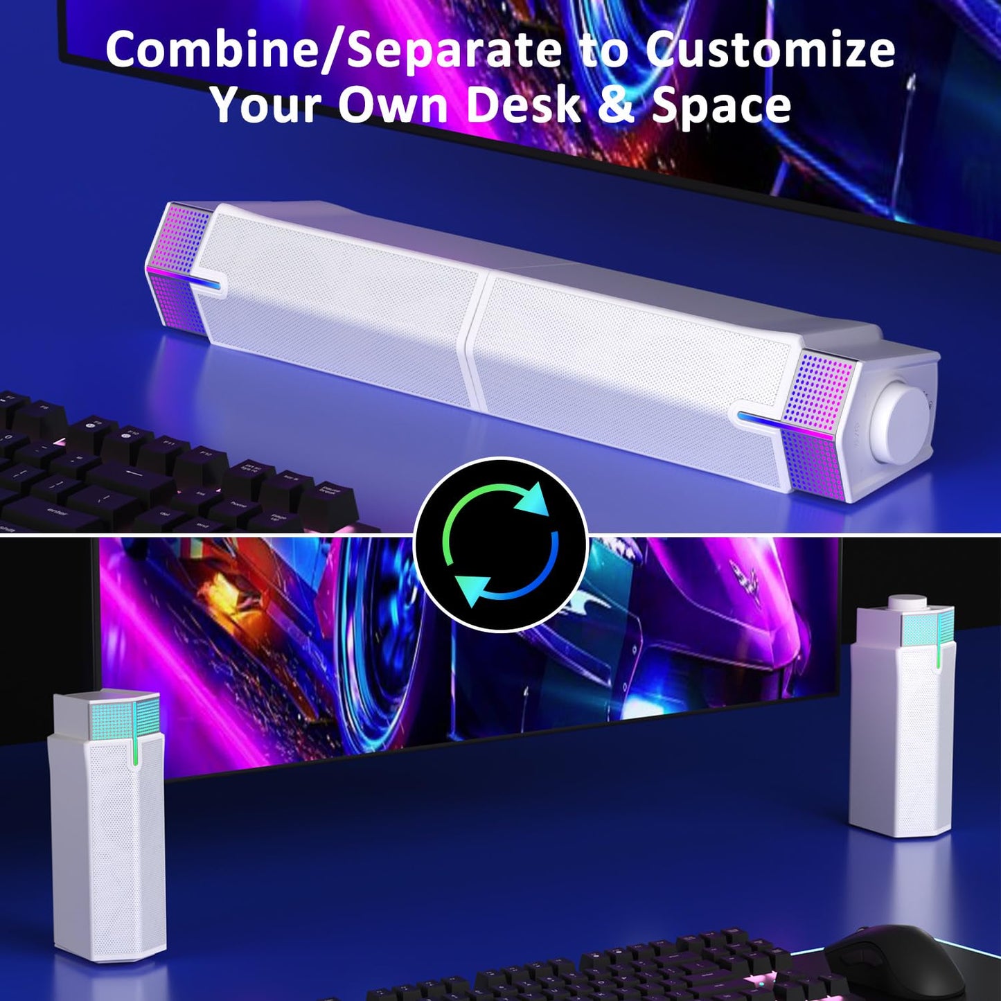 Jeecoo M20 Bluetooth Computer Speakers For Pc Desktop Monitor, Gaming Pc Sound Bar - Wired Usb-Powered, Superb Stereo Sound, Wit