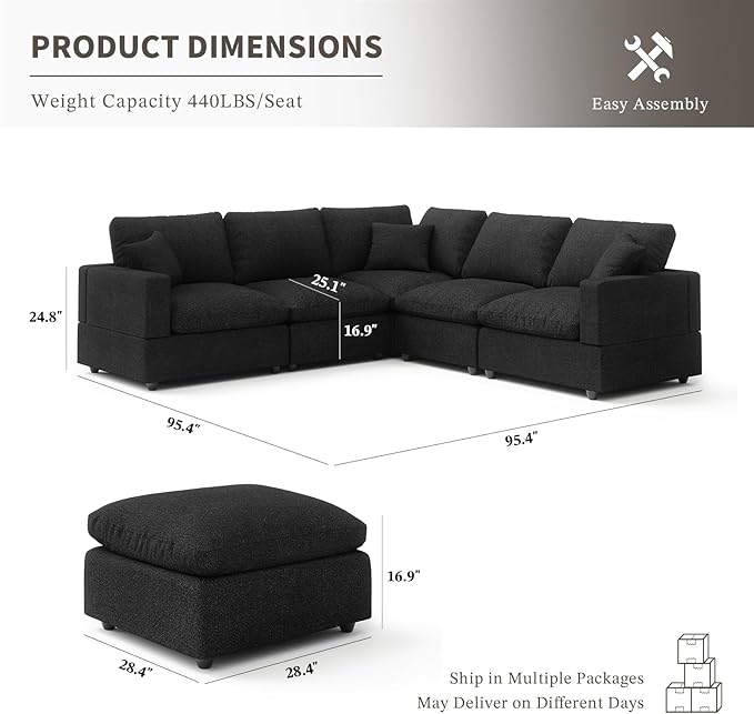 Modular Sectional Sofa Couch for Living Room, Convertible Upholstered Comfy Couches Deep Seat Sofa | Removable & Washable Cushion Covers, Filled with Down Cotton | Free Combination Sleeper Sofa Bed