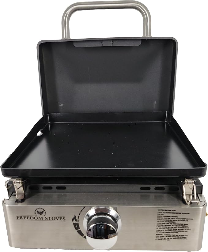 Freedom Stove 22" Propane Gas Griddle: Easy Clean Non Stick Ceramic Flat Top with Locking Lid, Utensils, Cover, 1LB & 20LB...