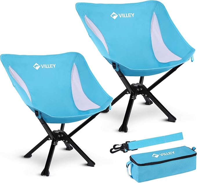 VILLEY Portable Folding Chair Lightweight Camping Chair No Assembly Needed, Quick Setup for Beach, Hiking, Supports 330 LB...