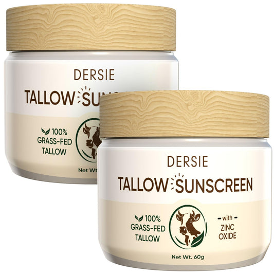 (Pack of 2) Beef Tallow Sunscreen with Zinc Oxide: Tallow & Zinc Oxide Instant Sun Protection - Non Greasy Formula with Beeswax,