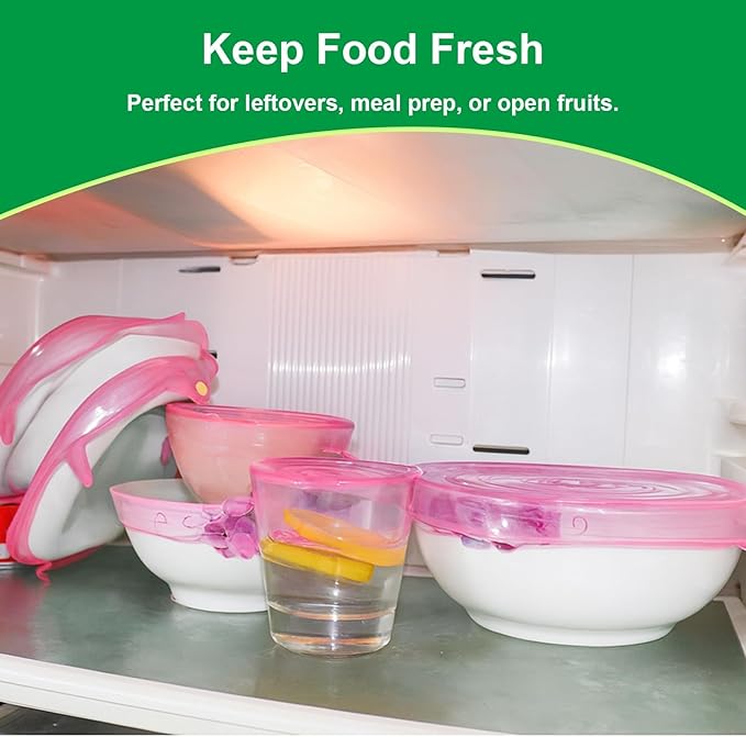 Silicone Stretch Lids – 6 Pack Reusable Food Covers,Flexible Silicone for Bowls, Containers, Fruits – Airtight & Leakproof Seal for Kitchen Storage(pink)