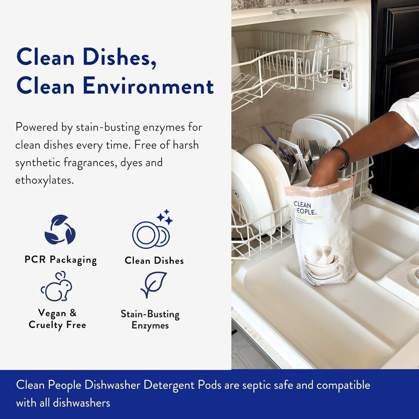 The Clean People Dishwasher Detergent Pods | Cuts Grease and Rinses Sparkling Clean | Residue-Free | Lavender, 60 Pack