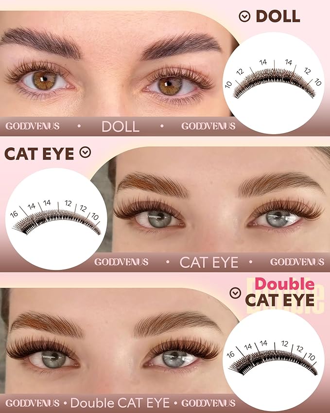 Brown Wispy Lash Clusters Kit Natural Cluster Eyelash Extensions Kit False Eyelashes Clusters Fluffy DIY Individual Lash Extensions Kit C Curl