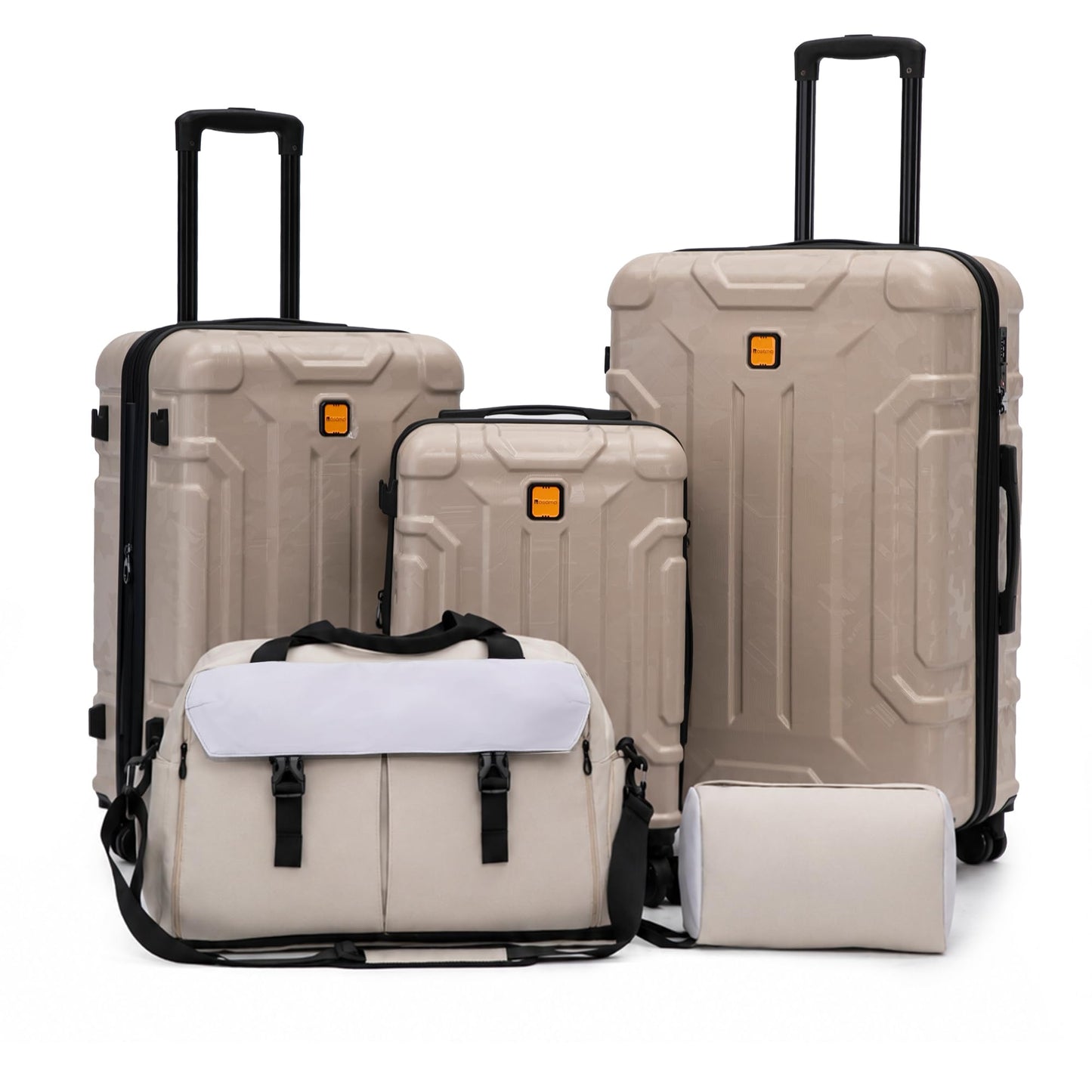 ROASMO 5 Piece Hardshell Suitcase Set, 20/24/28" 25% Expandable Luggage Set with Matching Travel Bags, 22x14x9 Airline Approved Carry On, TSA Lock, Spinner Wheels, ABS+PC (Beige)