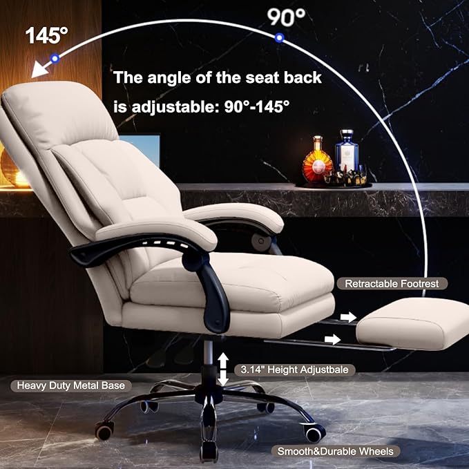 Office Chair with Leg Rest Executive Desk Chairs with Wheels High Back Computer Gaming Chairs Adjustable Reclining Ergonomic Work Chair for Home Office