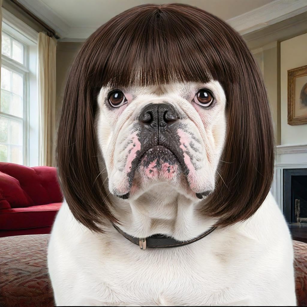 Funny Dog Wig for Small Medium Large Dogs with Free Head Flower, Trimmable Pet Costume Cat Cosplay Decoration for Halloween, Christmas, Parties