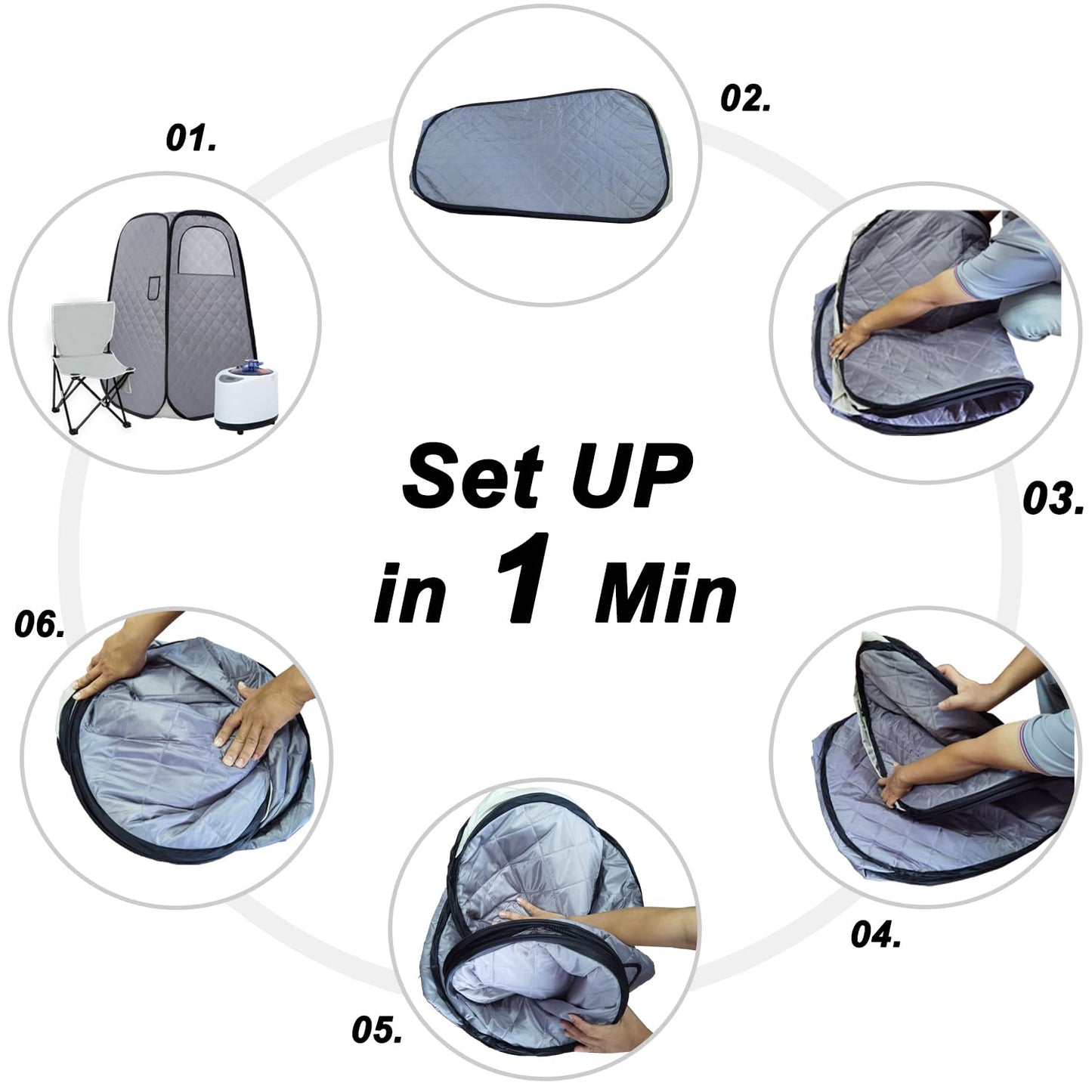 Wizzisauna Foldable Portable Steam Sauna, Personal Sauna Tent for Home SPA with 1000w 2.2L Steamer, Folding Chair, Remote Control, Gray