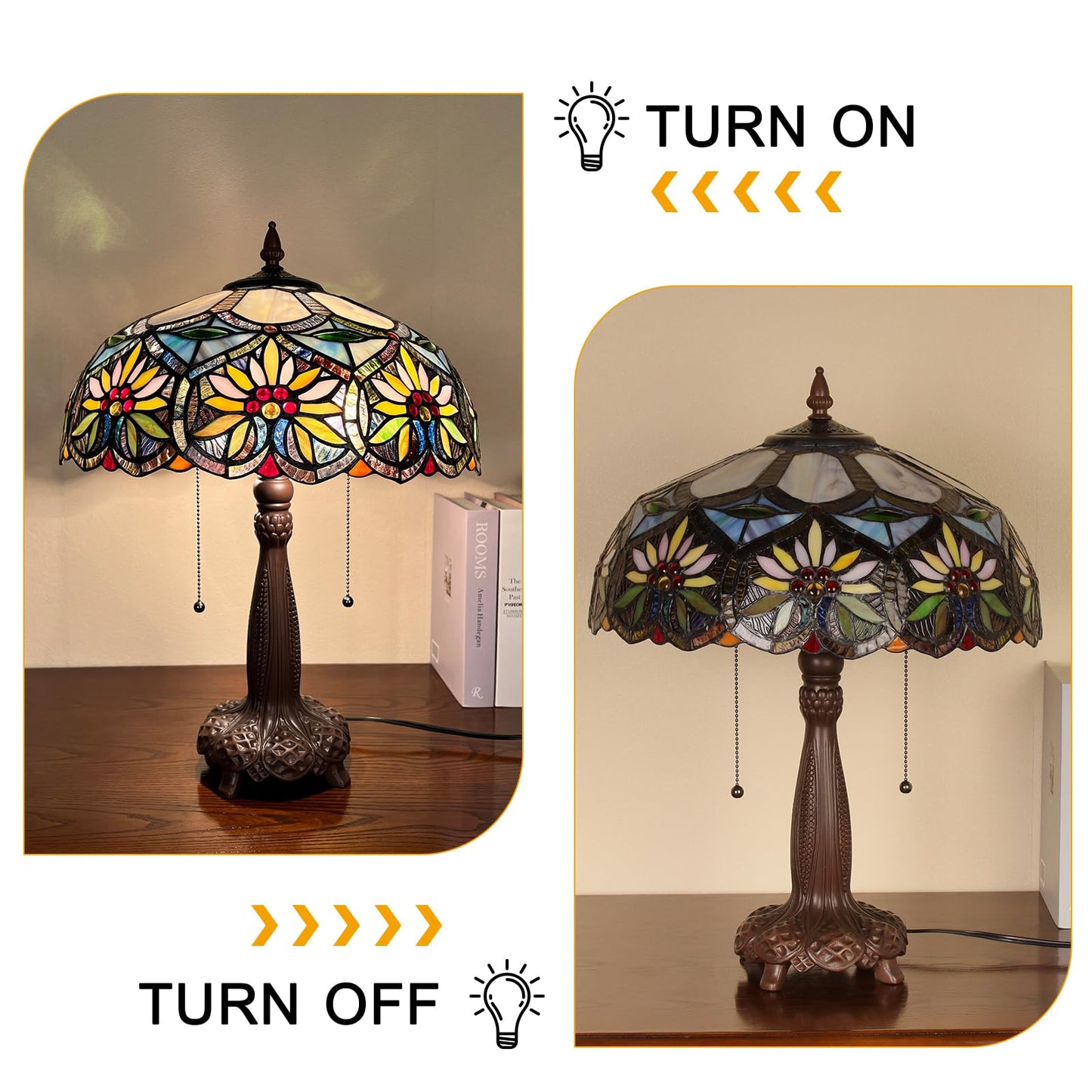 Capulina Large Tiffany Table Lamp Bedside Reading Lamp 2-Light 16X16X24 Inches Sunflower Style Stained Glass Desk Lamp for Bedrooms Living Room Study Home Office
